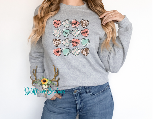 Western conversation hearts sweatshirt