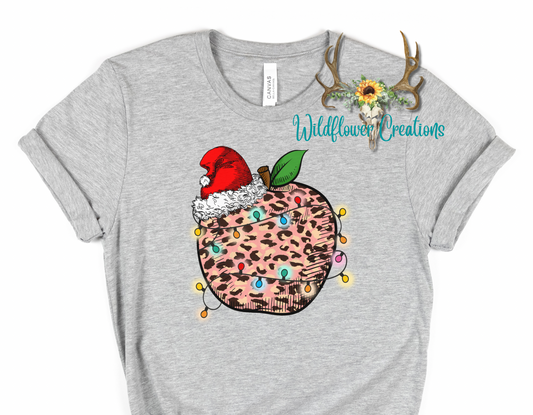 Leopard apple with Santa hat tee